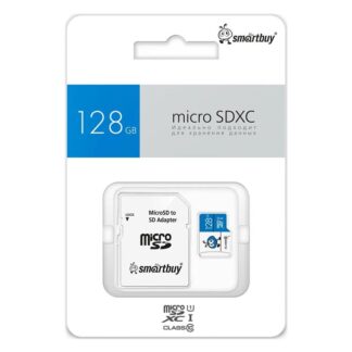 Карта памяти 128 Гб SmartBuy SB128GMSDU1BLUE01 синий/белый